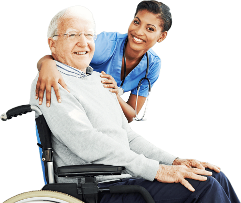 caregiver and senior smiling