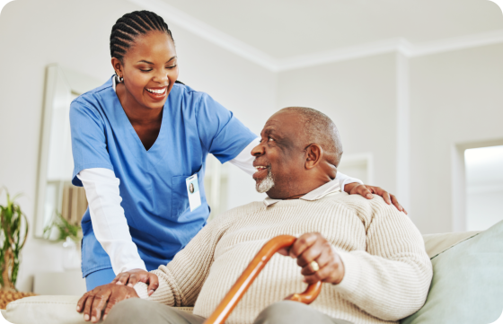 caregiver and senior smiling